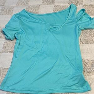 SHEIN Turquoise Asymmetrical Cut-Out Tee